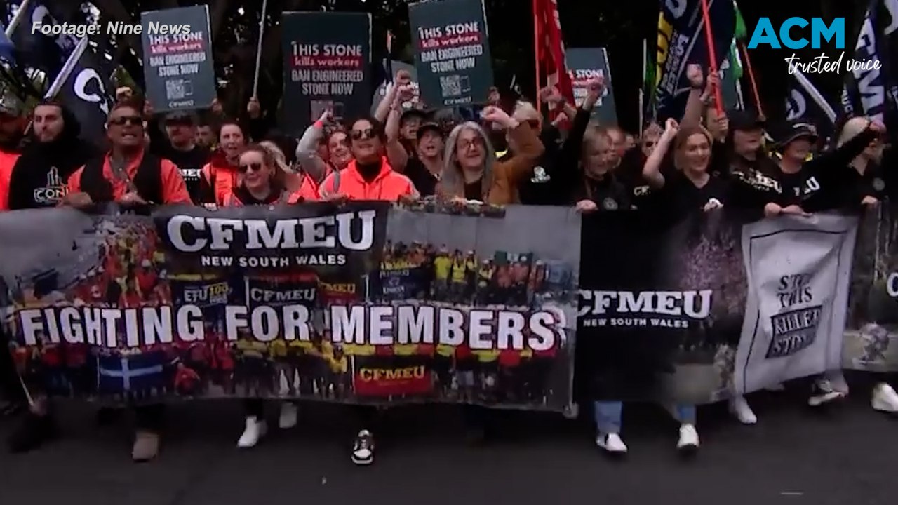 Construction workers protest against ‘killer stone’