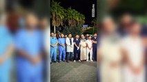 Gazze'deki doktorlar hastane önünde 