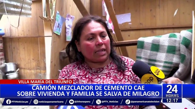 Villa María del Triunfo: camión mezclador de concreto cae sobre vivienda