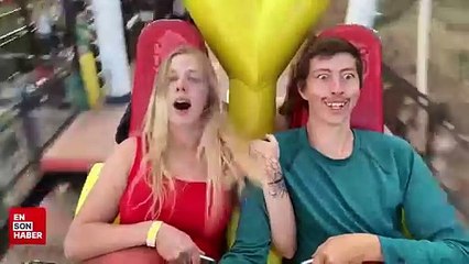 Lunaparktaki  korkan gençlerin komik tepkisi