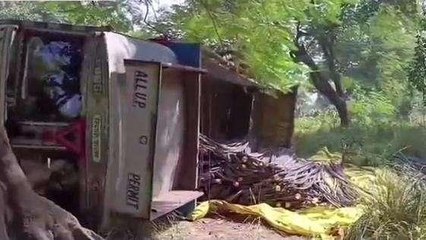 बलरामपुर: तेज रफ्तार ट्रक आनियंत्रित होकर पलटा, चालक के खून से सड़क लाल