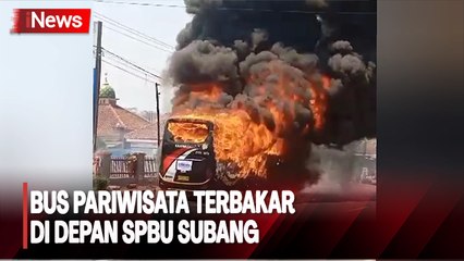 Terekam Video, Bus Pariwisata Terbakar di Depan SPBU Subang Viral di Medsos
