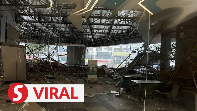 Three injured after mall ceiling collapses in downpour