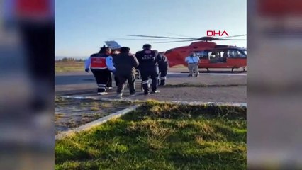 Transport par hélicoptère-ambulance vers le patient diagnostiqué avec une dissection aortique de type 1 à Muş