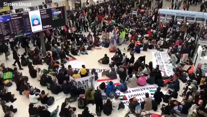 Protesters stage sit-in at Waterloo station, calling for Gaza ceasefire