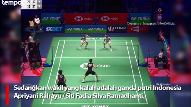 Hasil French Open Apriyani Siti Fadia Kandas, Bagas Fikri dan Jonatan Christie Lolos ke Final
