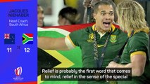 Relief for South Africa coach Nienaber after World Cup win