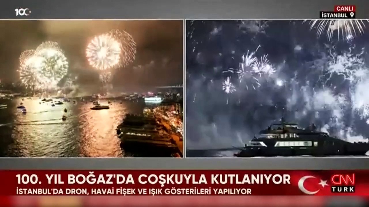 Boğaz'da 100. yıl kutlaması... Dron, havai fişek ve ışık gösterileri yapıldı