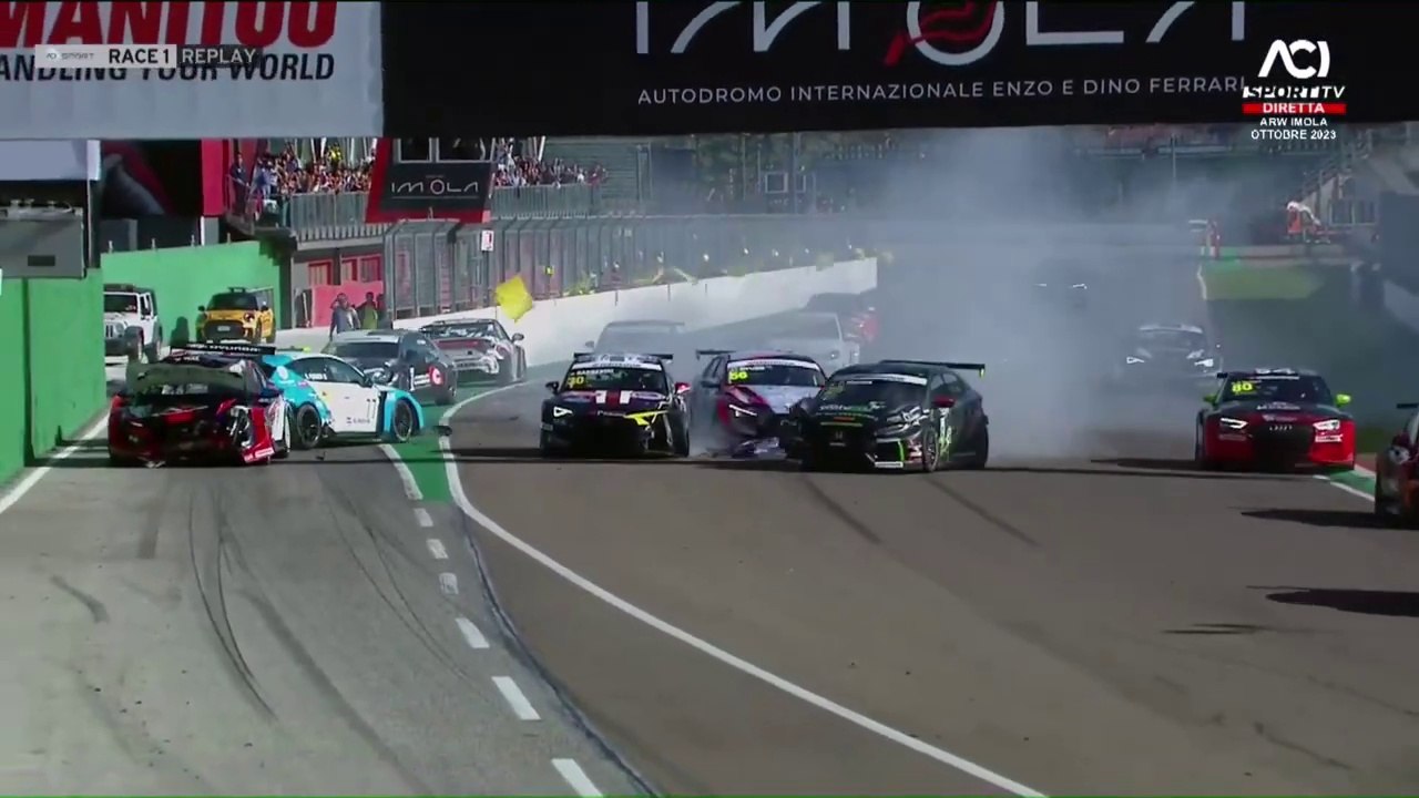 TCR Italy 2023 Imola 2 Race 1 Start Big Pile Up