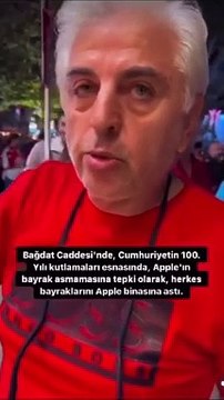 Türk Bayrağı asmayan Apple mağazası tepki çekti! Vatandaşlar kapısına zorla bayrak astılar