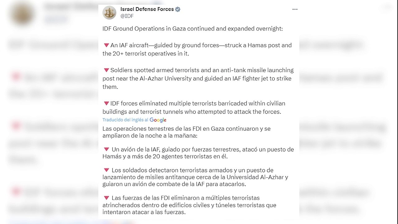 Israel cifra en 600 los objetivos atacados durante la invasión terrestre en Gaza