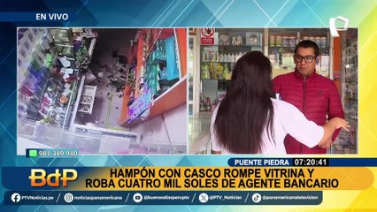 Puente Piedra: delincuente utiliza casco para robar 4 mil soles en agente bancario