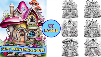 Fairy Flowering House | 50 Pages Digital Coloring Book Art | Digital Coloring Book For All Ages