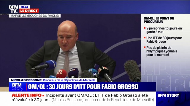Nicolas Bessone (procureur de la République de Marseille): Une partie des supporters lyonnais se trouvant dans le parcage visiteurs ont fait un certain nombre de saluts nazis et des cris de singe à destination des supporters marseillais