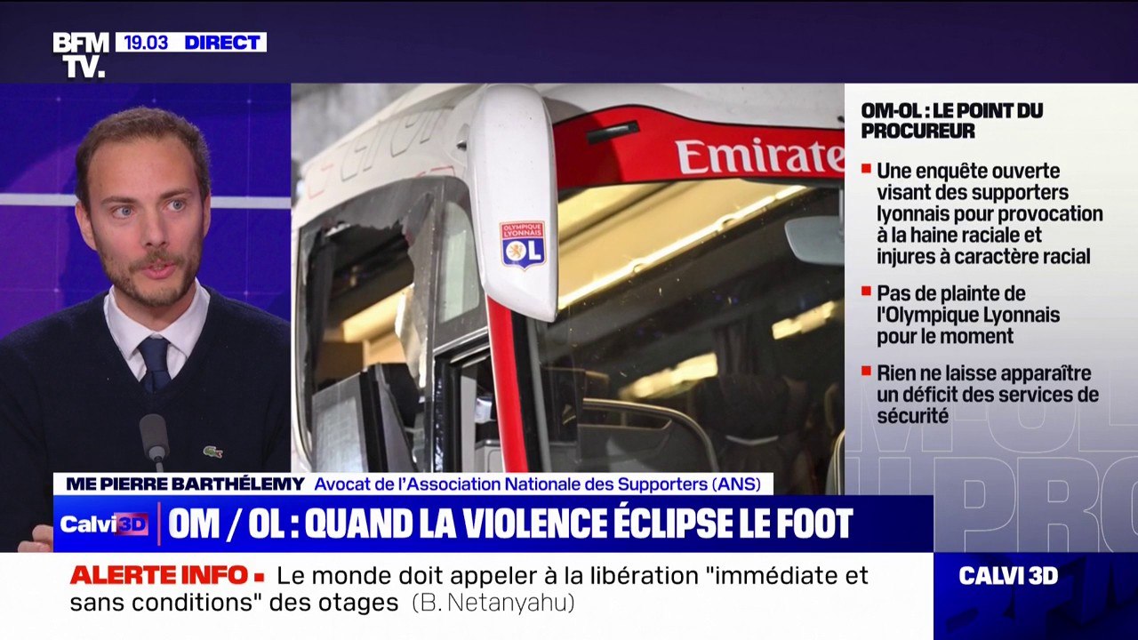 Violences en marge du match OM-OL: "Il ne faut pas tirer des conclusions globales qui vont empêcher de se concentrer sur ces incidents graves", estime Pierre Barthélemy (avocat de l’Association Nationale des Supporters)