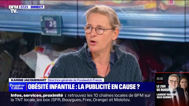 Obésité infantile: On demande de protéger les enfants de la publicité pour des produits trop gras, trop sucrés, trop salés affirme Karine Jacquemart, directrice de Foodwatch France