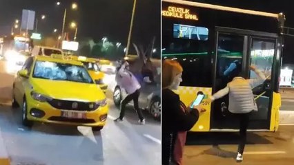 Çılgına döndü! İndirildiği otobüse tekme attı; taksinin camlarını kırdı