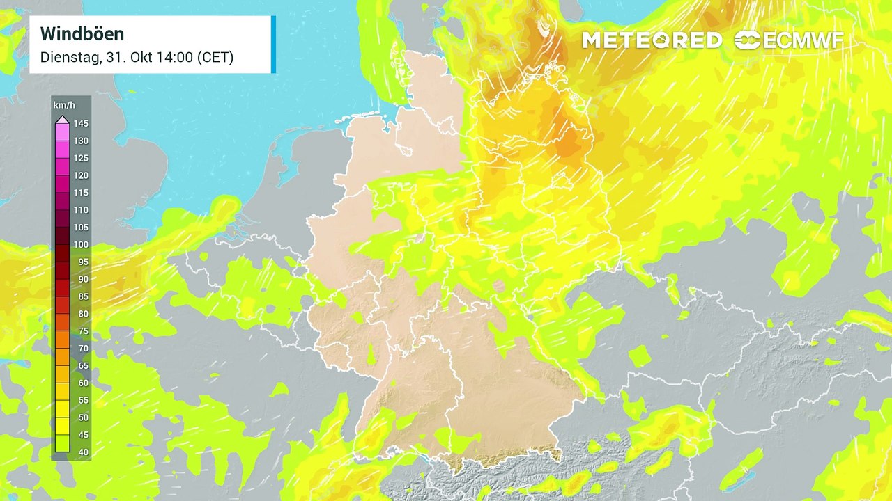 Schwerer Sturm über Westeuropa! Es drohen rund um Frankreich und am Ärmelkanal Spitzenböen bis 180 km/h!