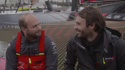 Transat Jacques Vabre Normandie Le Havre 2023 : LUNDI 30102023 - ARRIVÉE PONTONS LORIENT ET INTERVIEW DE SÉBASTIEN ROGUES  JEAN-BAPTISTE GELLÉE - PRIMONIAL