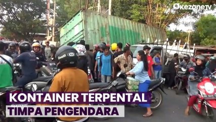 Diduga Rem Blong, Kontainer Terpental dan Timpa 2 Pengendara Motor di Makassar
