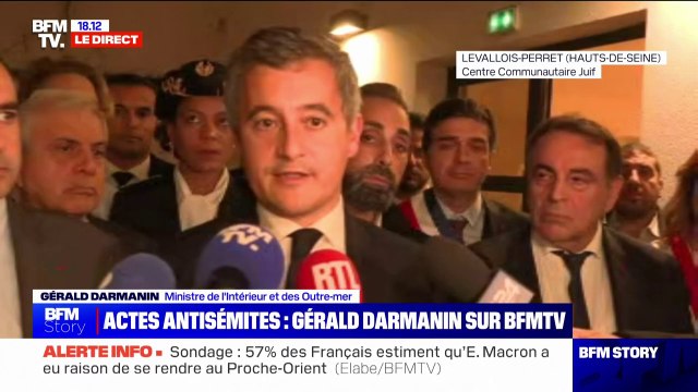 Israël/Hamas: Gérald Darmanin assure qu'il y a eu 857 actes antisémites (...) qui ont fait naître 425 interpellations depuis le 7 octobre
