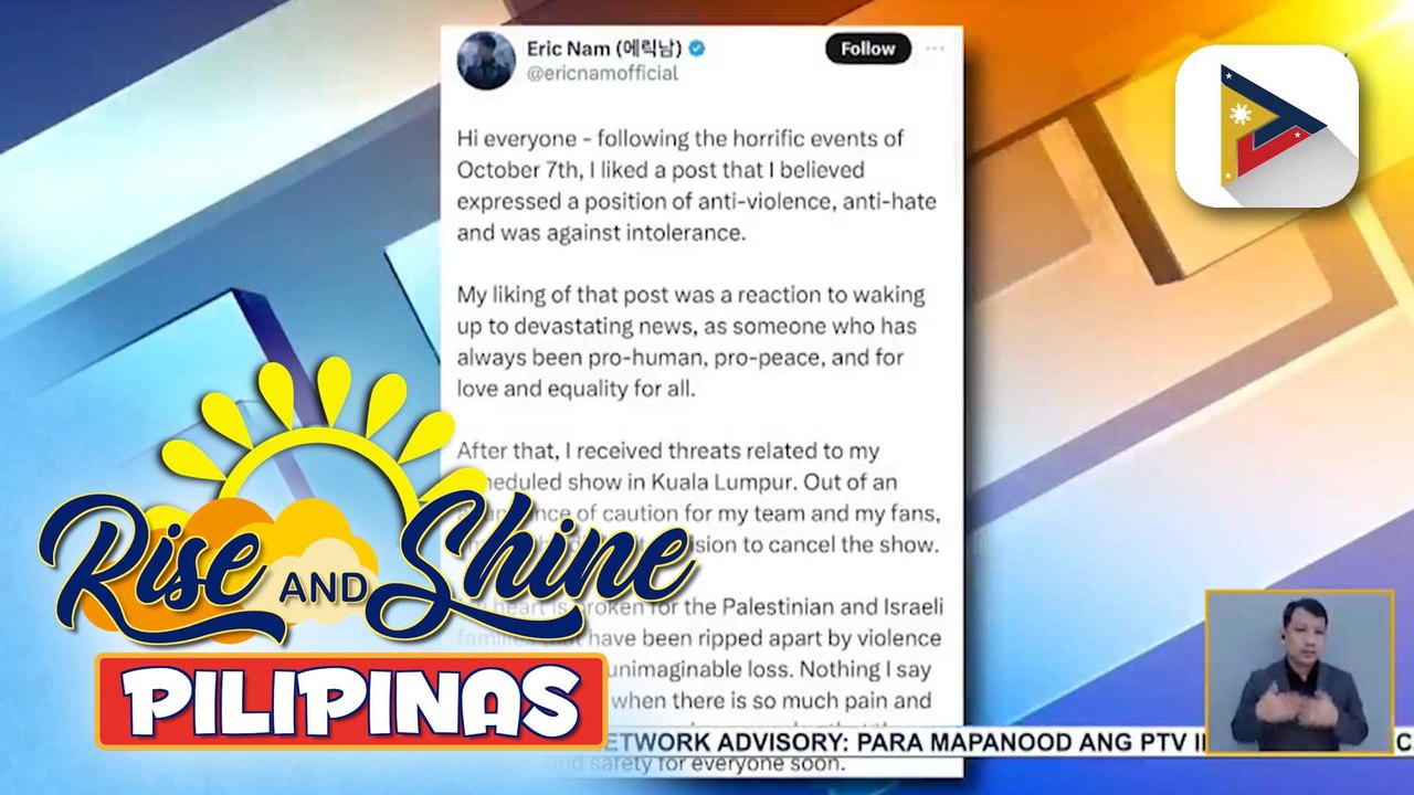 TALK BIZ | Korean-American singer Eric Nam, kinansela ang concert sa Malaysia matapos makatanggap ng threats