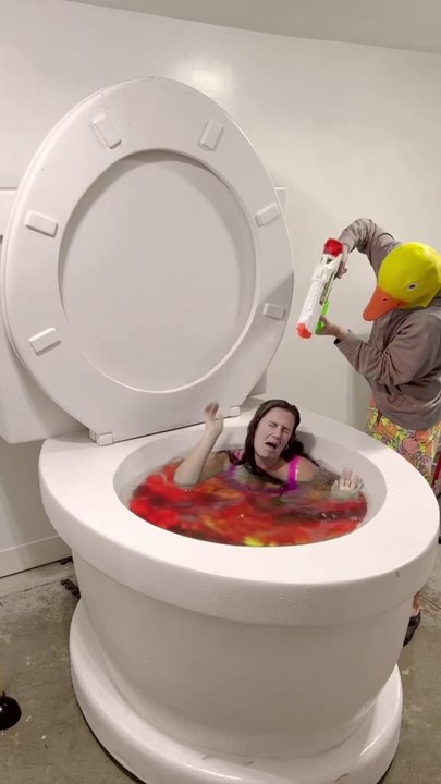 RUBBER DUCKY PRANKED Me with Duper Soaker in Worlds Largest Toilet and I Fell into LAVA #shorts