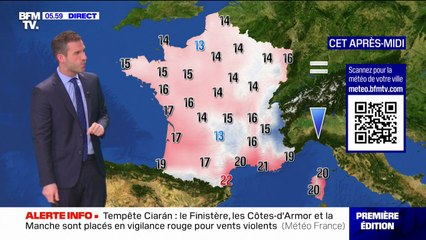 Des précipitations arrivent par le Nord-Ouest avec quelques rafales de vent, et des températures comprises entre 13°C et 22°C...La météo de ce mercredi 1er novembre