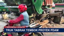 Truk Kontainer Oleng dan Tabrak Pembatas Proyek PDAM, Diduga Akibat Hindari Mobil Menyalip!