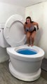 Big Splash Jumping into Worlds Largest Toilet Blue Swimming Pool #reels #unitedkingdom #English #unitedstates #viral #trending #usa #toilet #foryou #shorts