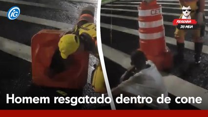 Homem é resgatado dentro de um cone em São Paulo