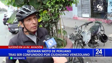 SMP: desconocidos incendian motocicleta de hombre tras confundirlo con un extranjero