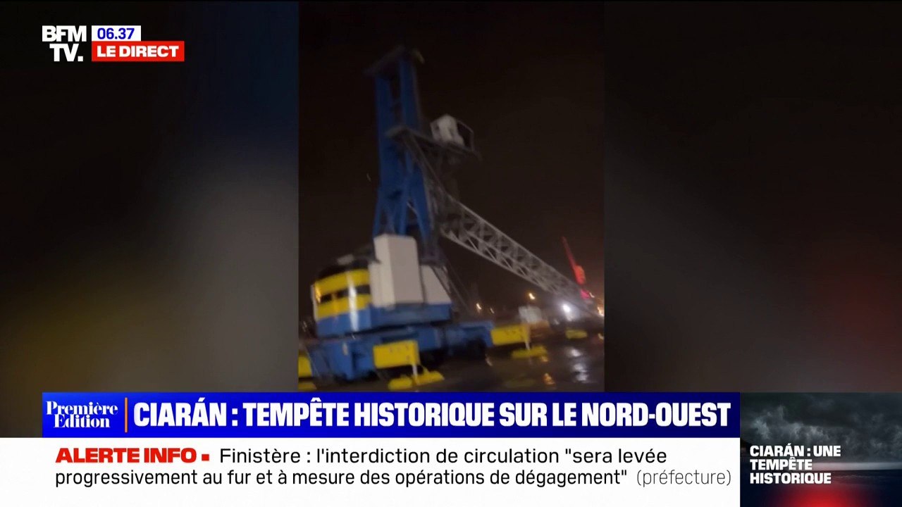 Grue renversée, arbres déracinés, arcs électriques... Les images des dégâts provoqués par la tempête Ciaran