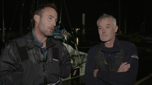 Transat Jacques Vabre Normandie Le Havre 2023 : MARDI 31102023 _ ARRIVEE PONTON AMARRIS - ITW ACHILLE NEBOUT GILDAS MAHÉ