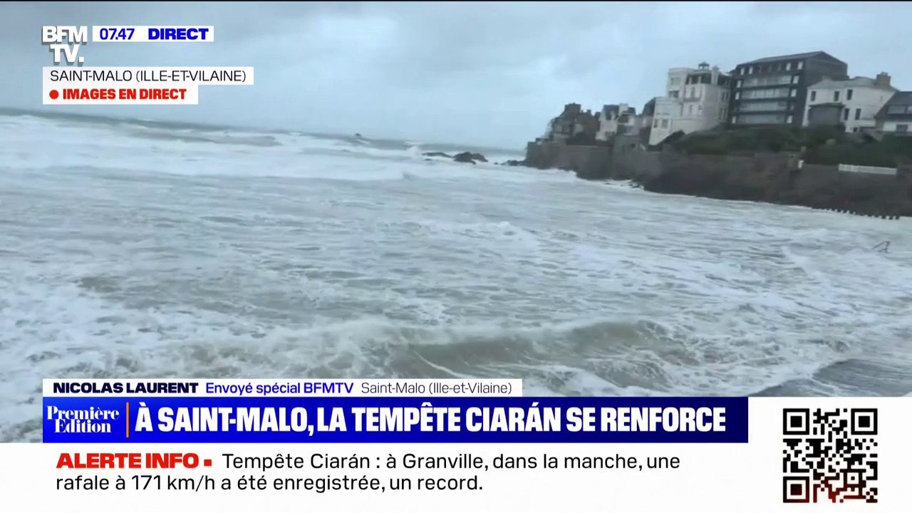 Tempête Ciaran: une mer très agitée filmée à Saint-Malo