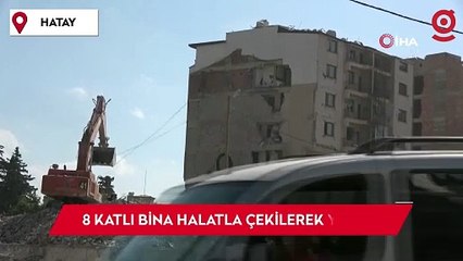 8 katlı bina halatla çekilerek yıkıldı: O anlar kamerada