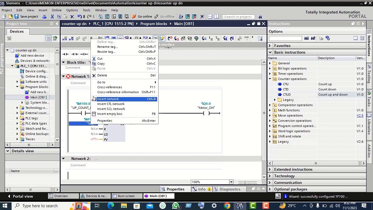 Counter operation. , CTUD with HMI Simulation