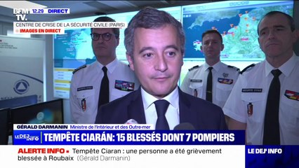 Tempête Ciarán: Gérald Darmanin demande "de continuer à faire attention"