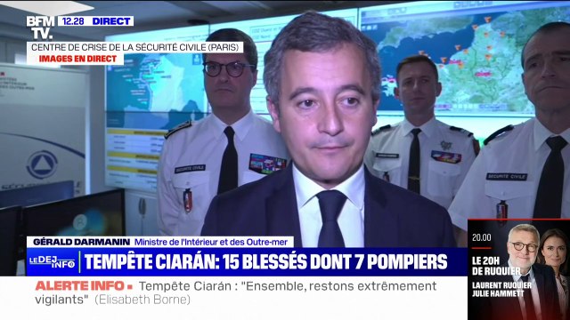 Tempête Ciarán: Il y a 15 blessés dont 7 sapeurs-pompiers , affirme Gérald Darmanin