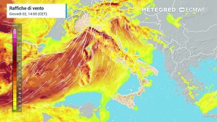 Le forti raffiche di vento associate a Ciaran