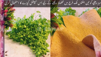 سبز دھنیے کو تین ہفتوں تک فرج میں محفوظ رکھنے کے لیے اس سپیشل کپڑے کا استعمال کریں  Use this special cloth to store green coriander in the fridge for up to three weeks Tips By CWMAP     बिना फ्रिज़ के एक साल तक स्टोर करें हरा धनिया पत्ती। How to store Cor