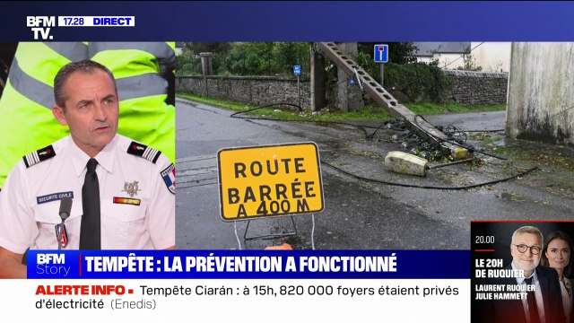 Tempête Ciarán: Hier, nous avons participé à l'évacuation préventive de plus de 1300 personnes , indique le colonel Sébastien Paletti (porte-parole de la Sécurité civile)
