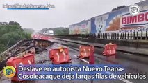 Deslave en autopista Nuevo Teapa-Cosoleacaque deja largas filas de vehículos