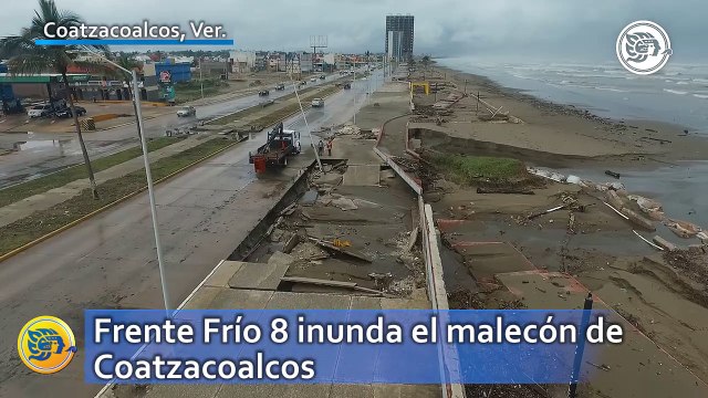 Frente Frío 8 inunda el malecón de Coatzacoalcos; ¡no hay paso!