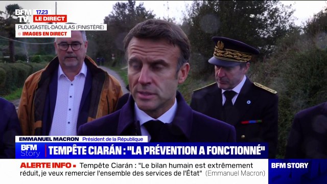 Tempête Ciarán: Emmanuel Macron annonce l'arrivée de 60 sapeurs-pompiers militaires en Bretagne dans les heures qui viennent