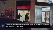 Zapatero huyendo de la Sede del PSOE de Valencia antes de que llegara la multitud