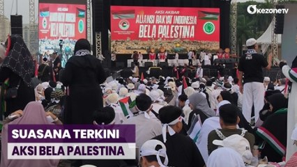 Suasana Terkini Massa Bela Palestina di Monas, Duduk Bersila Lantunkan Selawat Asyghil