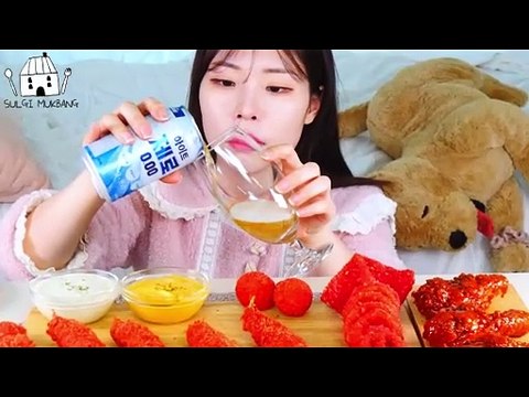 ASMR MUKBANG | Seasoned Chicken and Cheetos(Deep-fried Squid, Shrimp, Cheese ball), Beer