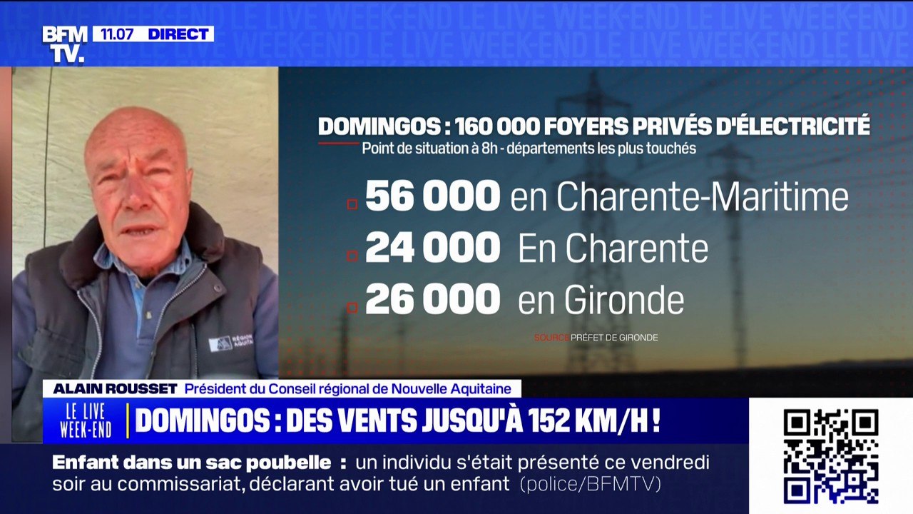 Alain Rousset, président de Conseil régional de Nouvelle-Aquitaine, évoque entre "145.000 et 150.000" foyers privés d'électricité