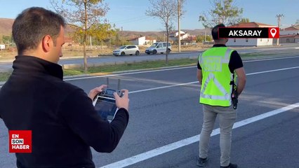 Aksaray'da kırmızı ışıkta geçen sürücüler dron ile böyle görüntülendi